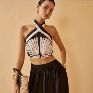Black and White Halter Crop Top